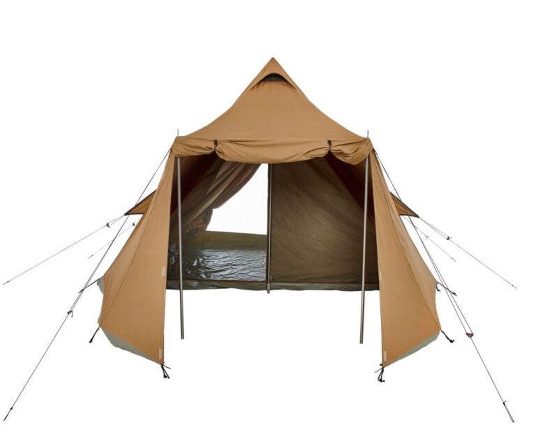 Kampeertenten & tenten voor jeugdbewegingen - Alpino-kangourou-camping-tent-smokedoak-open-front-halfopen-innertent