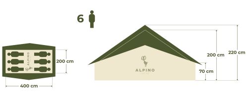 plan of dimensions of Alpino Patrol Tent 4x4m with inner tent 4m