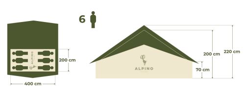 plan of dimensions of Alpino Patrol Tent 4x4m with inner tent 4m